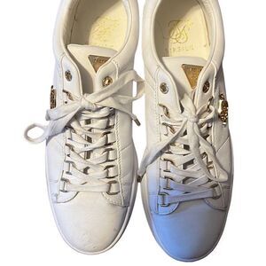 Sik silk white leather sneakers with gold accents